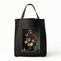 Flowers in a Vase with Shells and Insects Canvas Bags