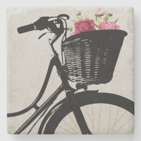Flowers in Bike Basket Stone Coaster