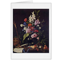 Flowers In Glass Vase By De Heem Jan Davidsz Greeting Card