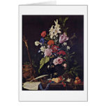 Flowers In Glass Vase By De Heem Jan Davidsz Greeting Card
