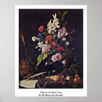 Flowers In Glass Vase By De Heem Jan Davidsz Poster