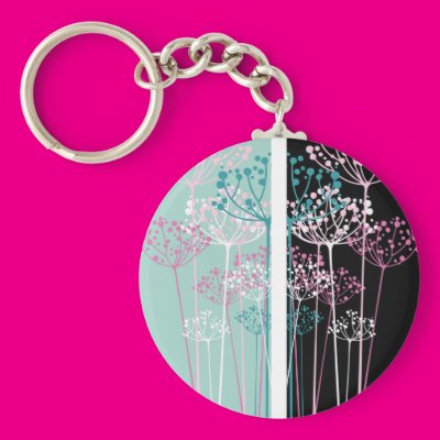 Flowers in Turquoise and Black Key Chains Zazzle_keychain