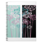 Flowers in Turquoise and Black Spiral Notebooks