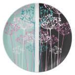 Flowers in Turquoise and Black Plate