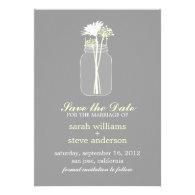 Flowers in Vintage Mason Jar Wedding Save the Date Personalized Invitation