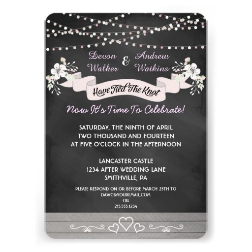 Flowers & Lights Chalkboard Post Wedding Invite