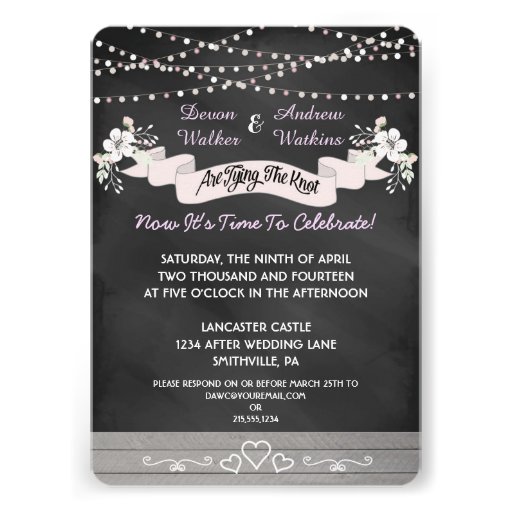 Flowers & Lights Chalkboard Wedding Invite