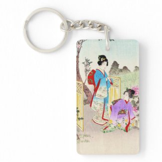 Flowers of Floating World, Viewing a Peony Garden Rectangle Acrylic Key Chain