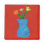 Flowers on Red 1 Fridge Magnet