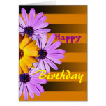 Flowers on stripes Happy Birthday card