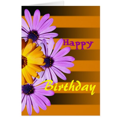 Flowers on stripes Happy Birthday card