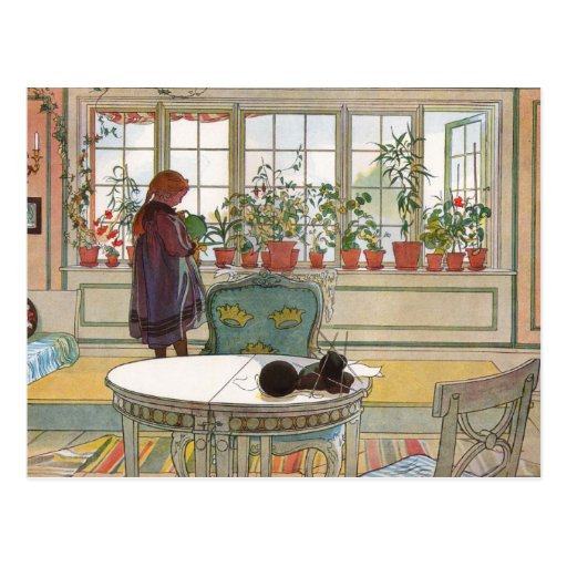 "Flowers on the Windowsill" by Carl Larsson Art Postcard