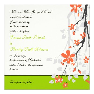 Flowers orange lime green wedding invitation