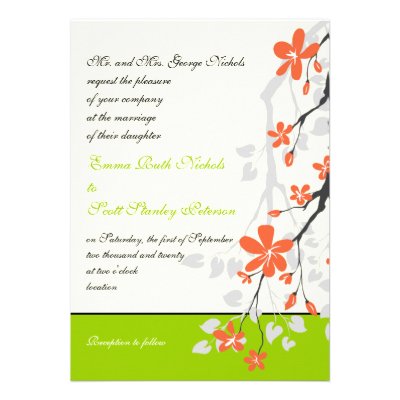 Flowers orange lime green wedding invitation