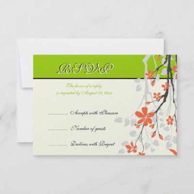 Flowers orange lime green wedding RSVP card Invites by weddings 