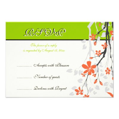 Flowers orange lime green wedding RSVP card Invites