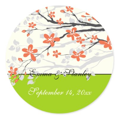 Flowers orange lime green wedding Save the Date Sticker