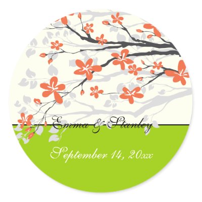 Flowers orange lime green wedding Save the Date Sticker by weddings 