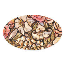 Flowers Painted on Glass Oval Sticker