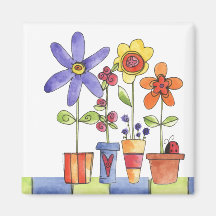 Flowers pots fridge magnet