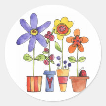 Flowers pots round stickers
