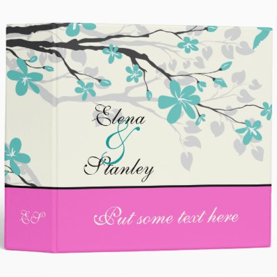 Flowers turquoise, hot pink wedding planner binders