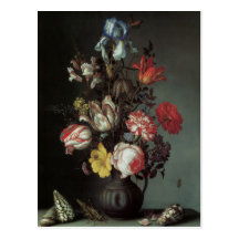 Flowers Vase Shells Insects, Balthasar van der Ast Postcard