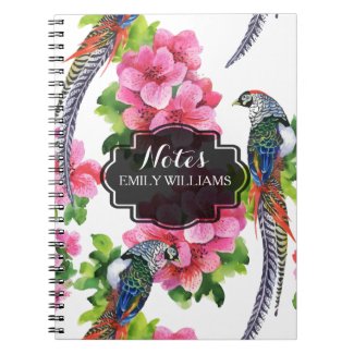 Flowers & wild pheasant birds pattern notebooks