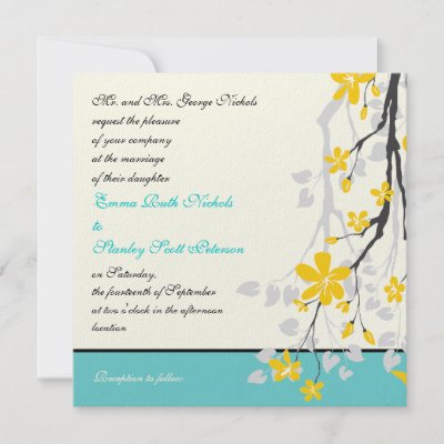 Flowers yellow turquoise wedding invitation by weddings 