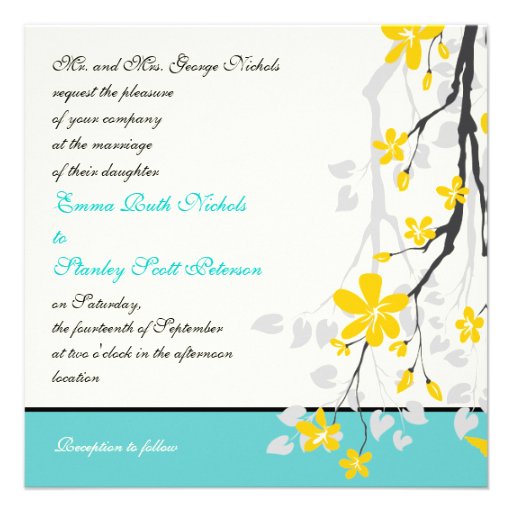 Flowers yellow turquoise wedding invitation