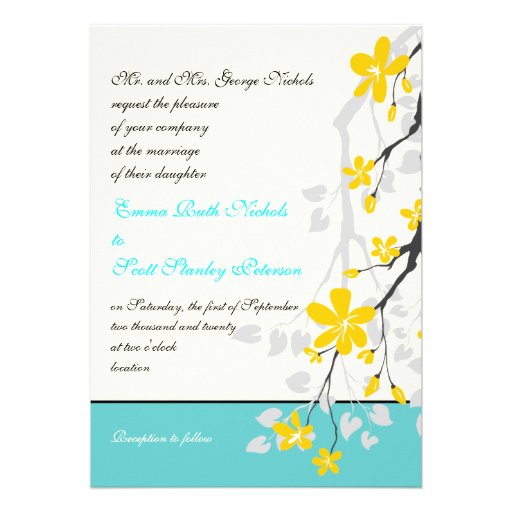 Flowers yellow turquoise wedding invitation