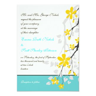 Flowers yellow turquoise wedding invitation cards