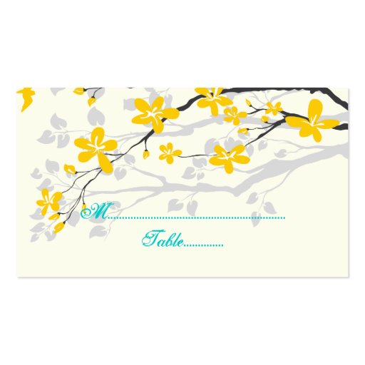 Flowers yellow turquoise wedding place card business cards (back side)