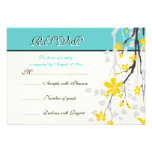 Flowers yellow turquoise wedding RSVP card Invite