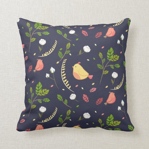 Flowery Birds Pattern Throw Pillows Zazzle