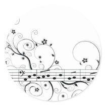 Flowery Music Round Sticker