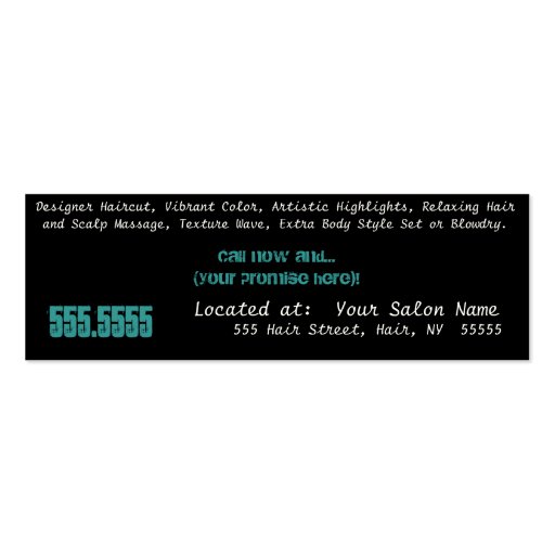 flowing hair mini business cards (back side)