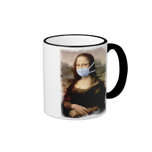 Flu Season Mona Lisa with Mask Coffee Mugs