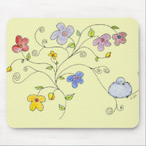 Fluffy Bird on a branch mousepads
