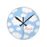 Fluffy Clouds Custom Name Personalized Wall Clock