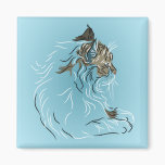 Fluffy Gray Cat on Blue Background magnets