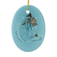 Fluffy Gray Cat on Blue Background ornament