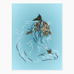 Fluffy Gray Cat on Blue Background postcards