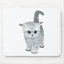 Fluffy Grey Kitten Mouse Pads