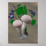 Fluffy Pink Mushrooms and Violets  Poster