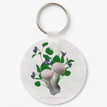 Fluffy Pink Mushrooms Violets Keychain