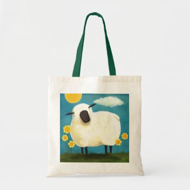 Fluffy Sheep & Yellow Flowers Tote Bags