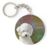 Fluffy white dog adorable puppy thinking fun art keychain