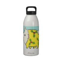 Fluffy White Guinea-pig in a Christmas Snow suit water bottles