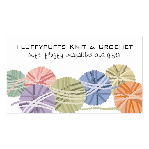 Fluffy yarn balls knitting crochet gift tag business cards (front side)
